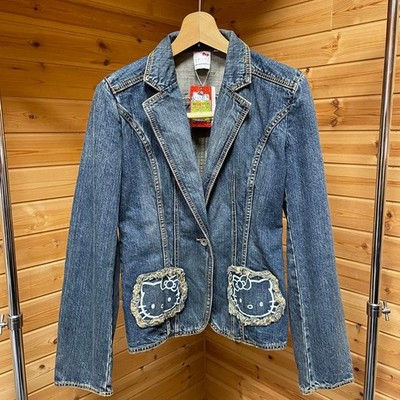 Hello Kitty Denim Tailored Jacke L Frühling Freizeit Jeansmantel Damen Sanrio