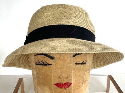 SCALA Sun Hat Woven Paper Straw Black Band UPF 50+ Beach Vacation Packable EUC