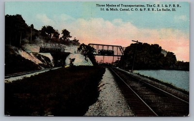 Three Modes of Transportation C.R.I. & P.R.R.  MI Canal La Salle IL Illinois N1