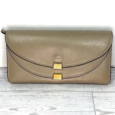 Chloe Leather Wallet Clutch Taupe Gold Hardware Foldover Double Flap