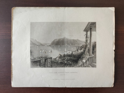 ANTIQ.ORIG. s/w ENGR.-LANDSC./ARCHITEKT.-ANSICHT AUS RUGLE'S HOUSE, NEWBURGH-1838