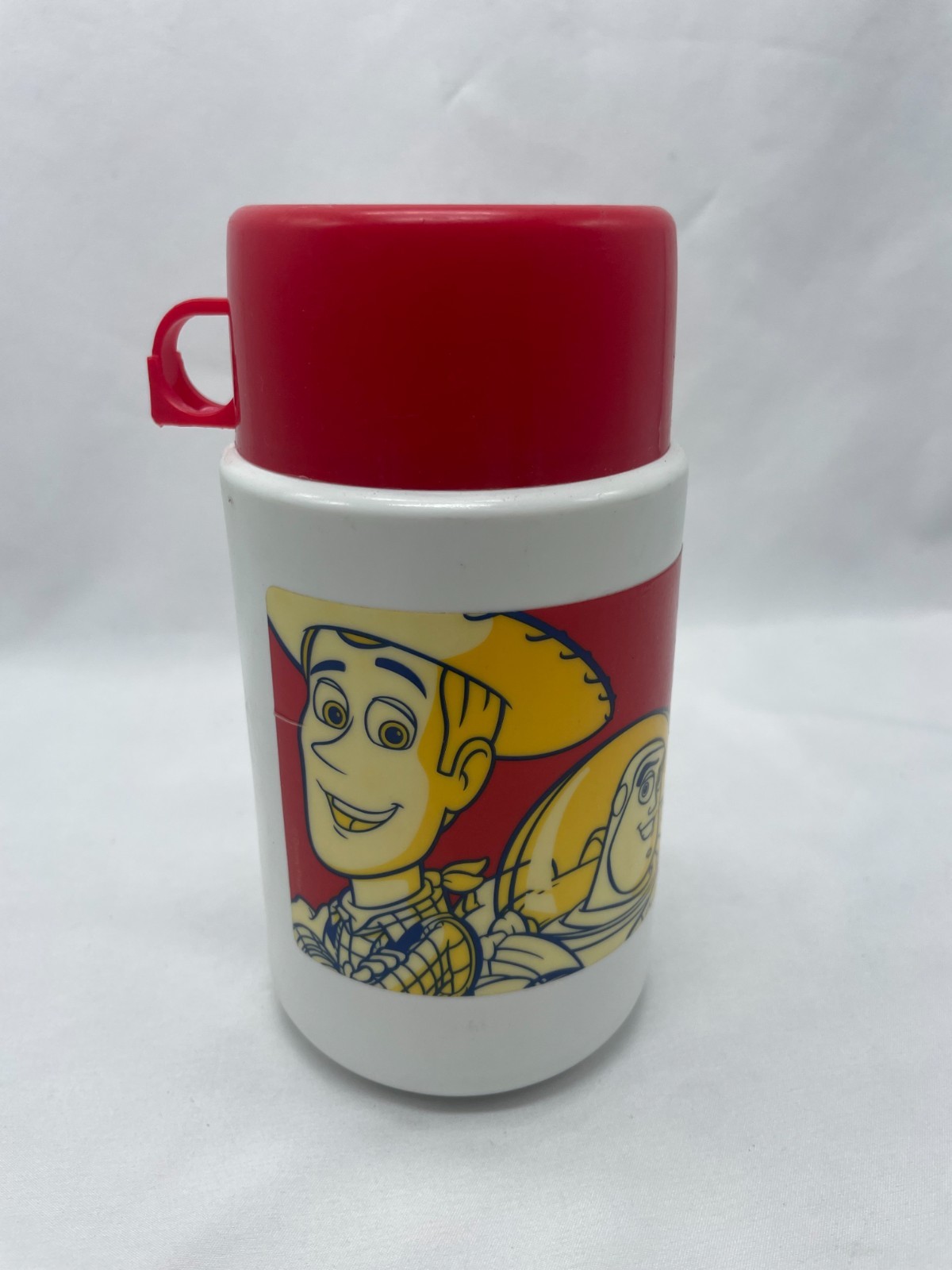 Toy Story Pixar 1996 Plastic Red White Thermos Bottle Only Woody Buzz