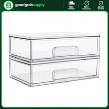 Vtopmart Clear Stackable Plastic Storage Drawers 2 Pack Wide Organizers