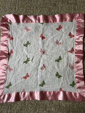 aden anais Security Blanket Butterfly Print Satin Trim Pink White Green