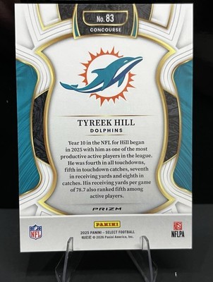 2025 Panini Select Tyreek Hill Zebra Prizm Concourse Miami