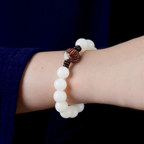 Bracciale Jiuhuashan Giada Bianca Bodhi Catena Mano Disco Bodhi Trasferimento Radice Amuleto - Foto 1 di 6