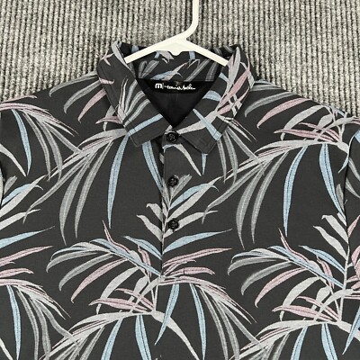 Travis Mathew Polo Shirt Mens Large Black Floral Short Sleeve Casual Golf