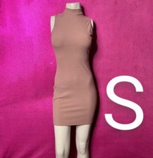 🆕Thick Ribbed Tan Brown Mock Neck Bodycon Dress  Size S