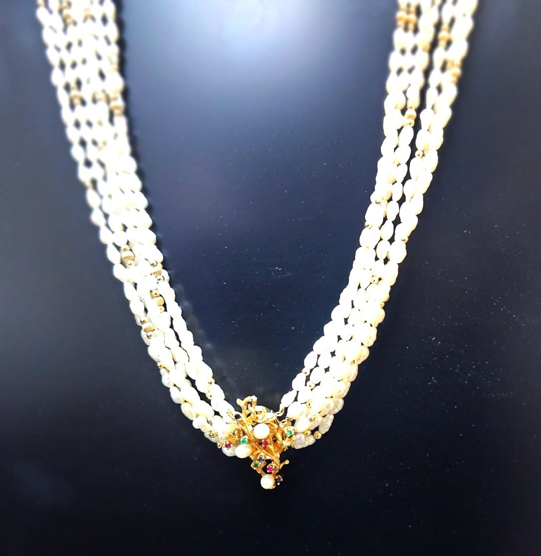 vtg Multi Strand Pearl Emerald Ruby Sapphire 14k … - image 13