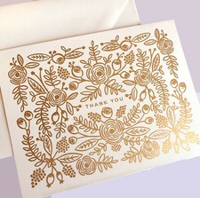 RIFLE PAPER CO. Thank You Greeting Card  Envelope - Rose Gold Foil Floral