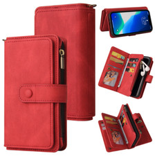 Girl/Lady Leather Zipper Wallet Case Card Holder Phone Cover with Hand Strap