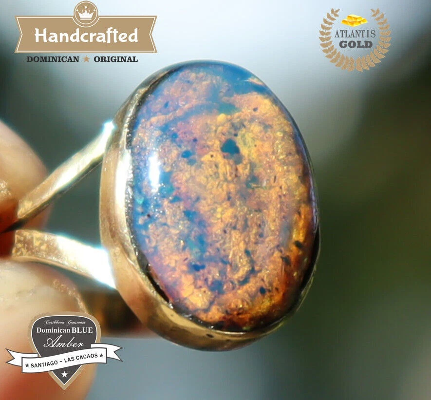 Authentic Dominican Clear Sky Blue Green Orange Amber Ring eBay