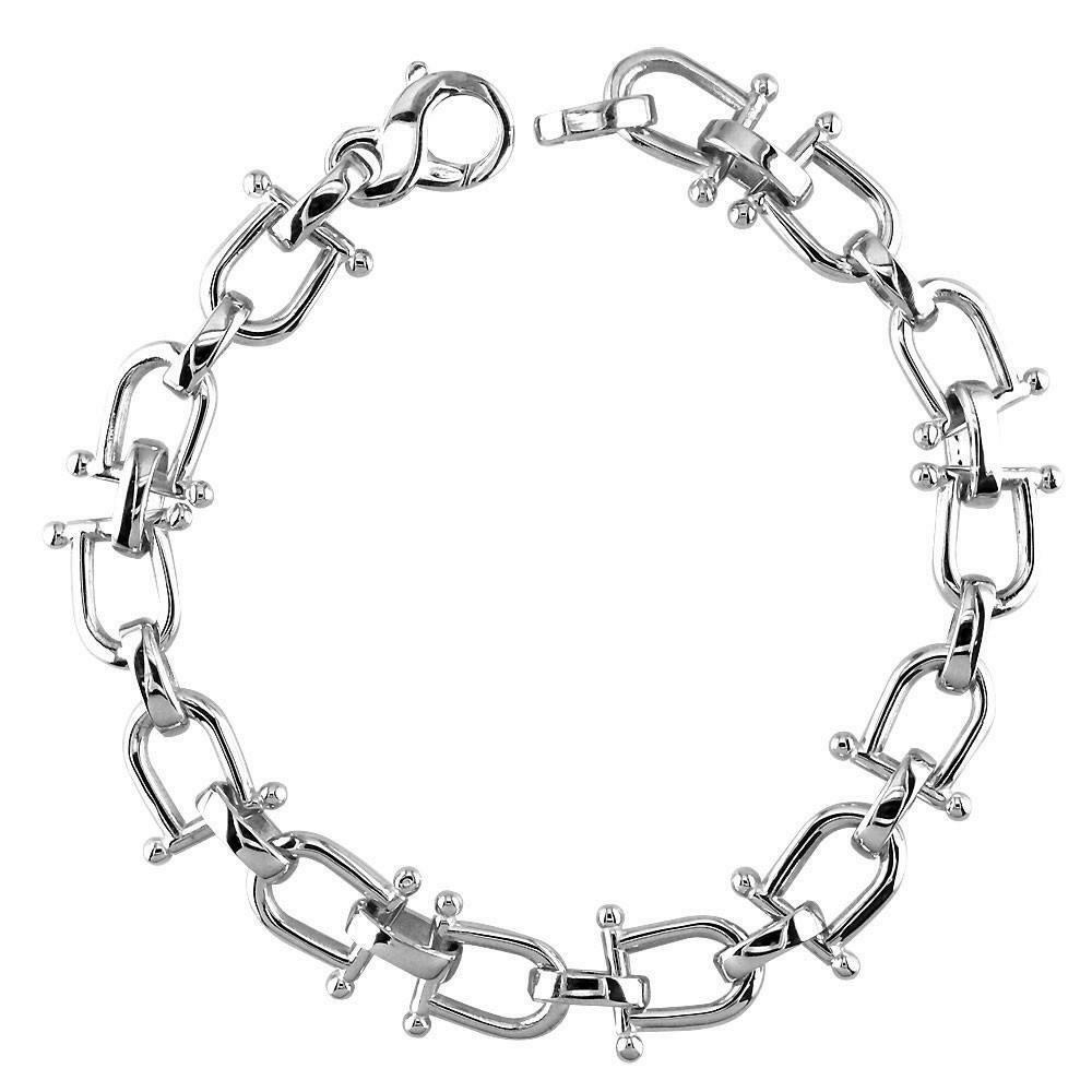 Shackle Link Mens Bracelet in 14K White Gold eBay