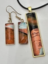 Jewelry Set Original Acrylic Pour Painting Colorful Abstract Art signed 5513 Y