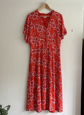 Whistles Dress Womens Size 16 Orange Diagonal Floral Midi