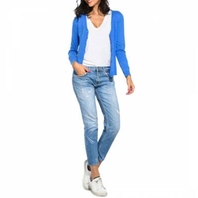 CARDIGAN blue V neck cashmere silk soft blend William de Faye, Paris uk10  bnwt UK