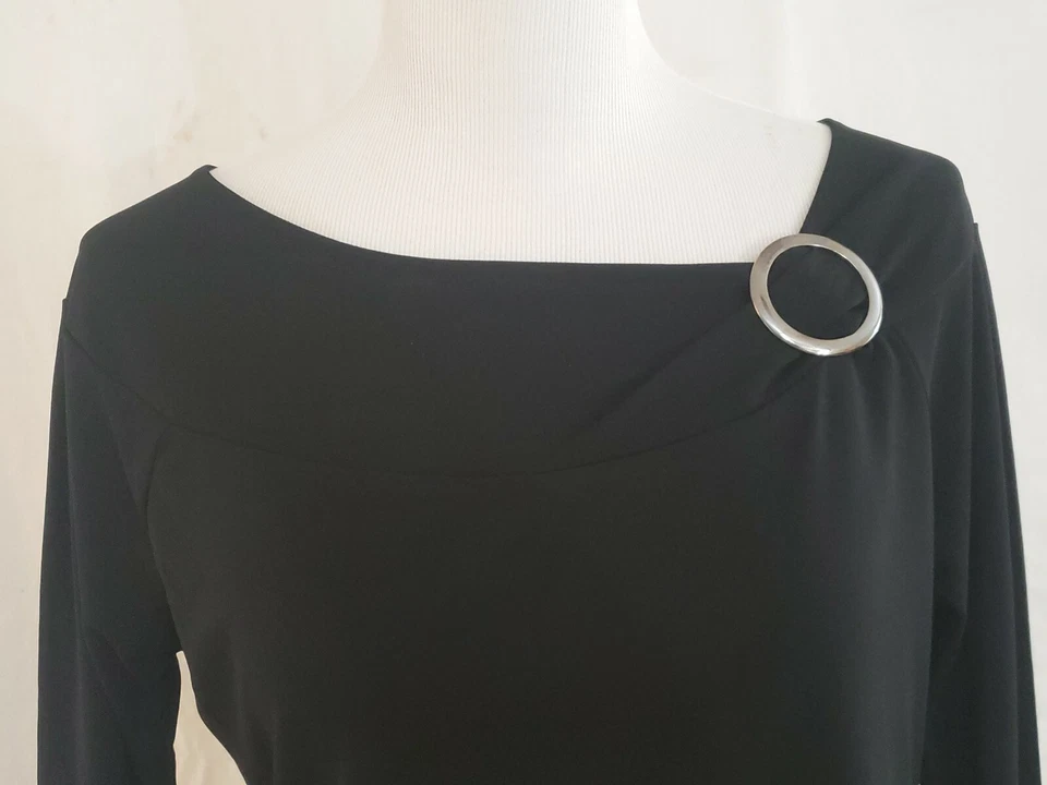 Nine & Company Women Black Boat Neck 3/4 Sleeve Top Size Medium — 第 2/4 张图片