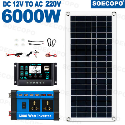 6000W Complete Solar Panel Kit Solar Power Generator 100A Home 110V/220V System