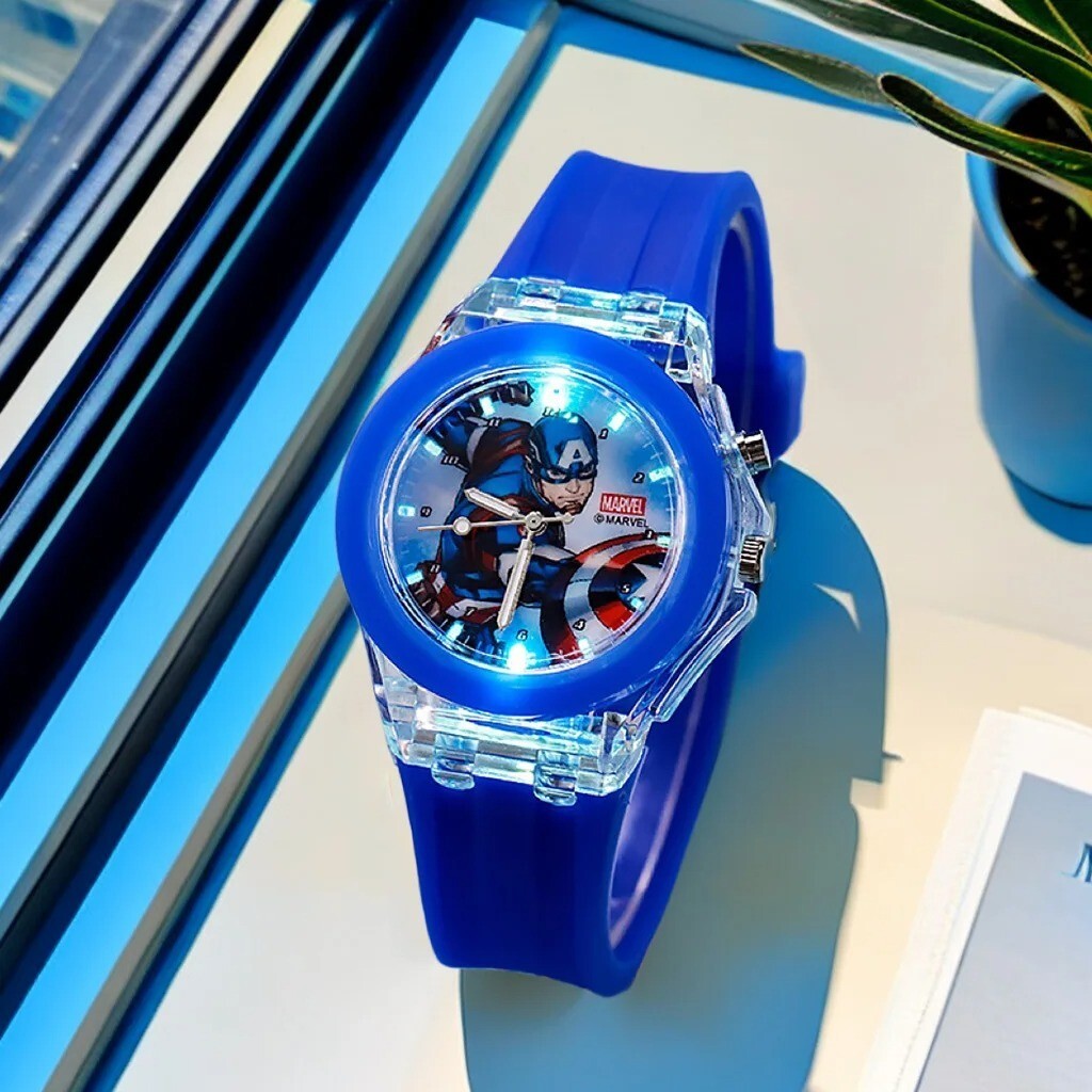 Captain America Watch Children Silicone Strap Colorful Light Spiderman Kids