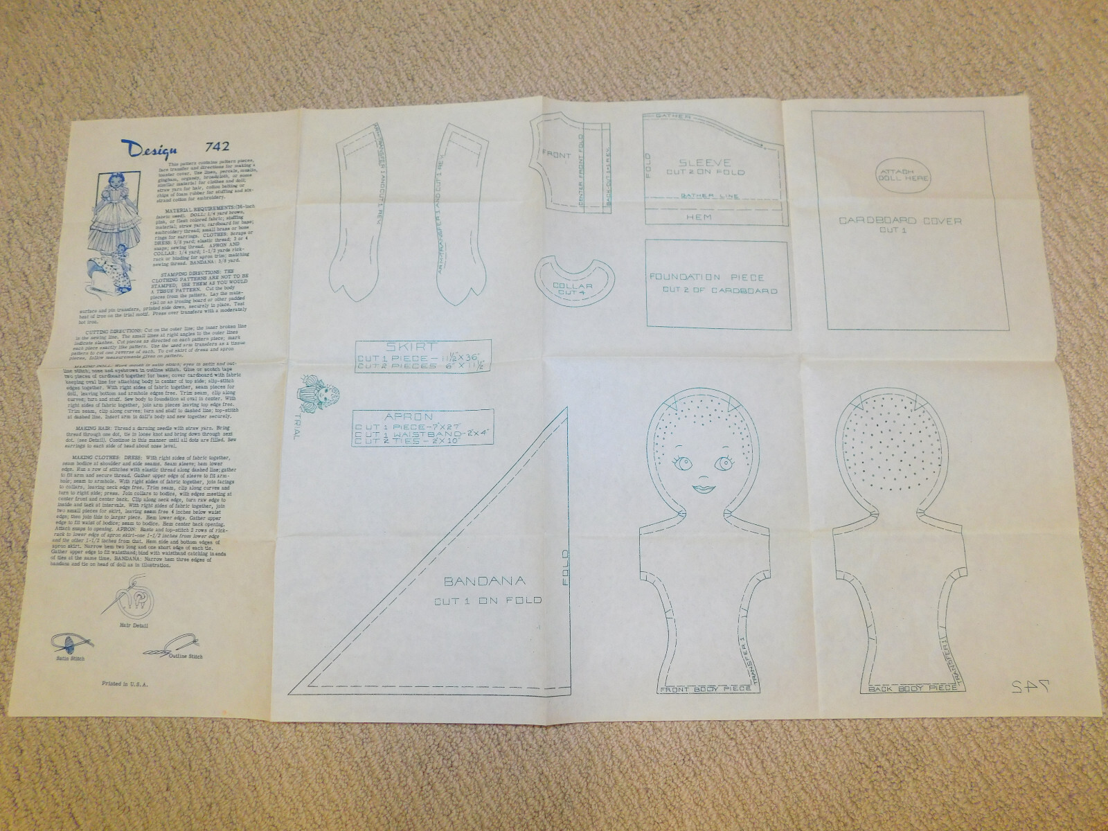Vintage Laura Wheeler Mail Order Design 742 Transfer Pattern DOLL