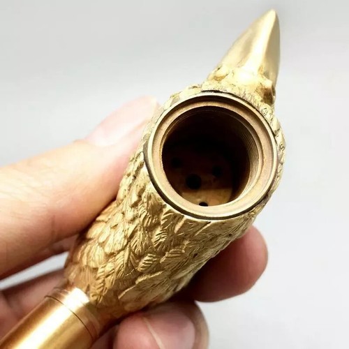 Filtro aquila ottone puro 4,7" fatto a mano grande pentola bocca vintage tubo secco strumento fumo - Foto 5 di 10