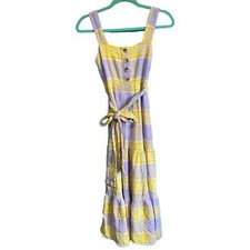 Urban Outfitters Lavender & Yellow Plaid Tiered Ruffle Dress Women's XS