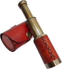 6'' Solid Brass Handheld Spyglass Telescope with Cylindrical Leather Brown Case