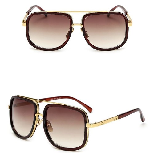 Men Fashion Sunglasses Oversized Square Gold Flat Top Frame Hip Hop Fancy Black - Afbeelding 41 van 76