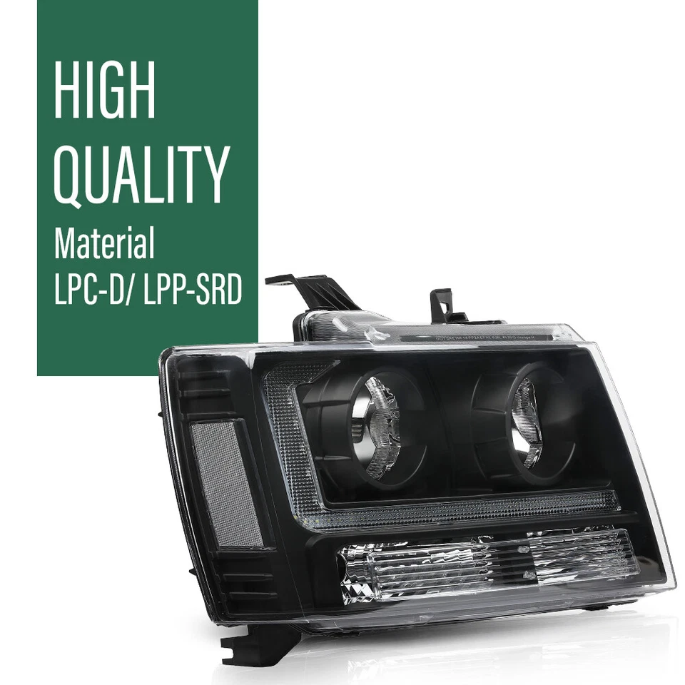 Clear/Black LED DRL Headlights Fit For 2007-2014 Chevy Avalanche Tahoe Suburban - Image 4 of 4