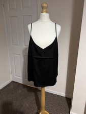 River Island white line black satin camisole, size M