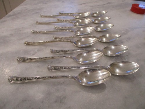 WATSON WINDSOR ROSE STERLING SILVER TEASPOONS SET(12) 6" - NO MONO - 343g - Picture 13 of 24