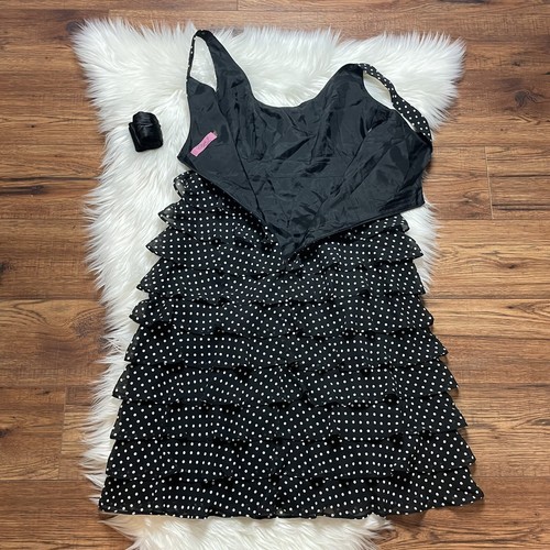 Eliza J Women’s Black/White Small Polka Dote Tiered Ruffle Mide Chiffon Dress - Picture 6 of 9