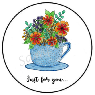 JUST FOR YOU WATERCOLOR TEACUP ENVELOPE SEALS LABELS STICKERS PARTY FAVORS