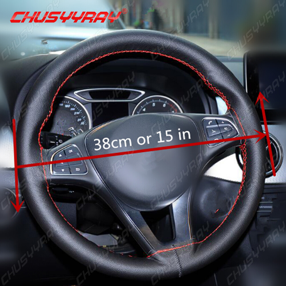 Buy Wholesale High Quality Woven Genuine Leather Car Steering Wheel Covers 15 Inch 38cm Orange L1
