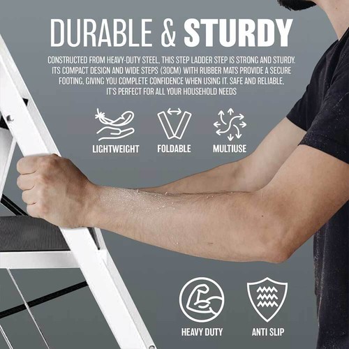 4 Step Foldable Ladder Heavy Duty Stepladder Non Slip Tread Safety Steel Step - Picture 7 of 8