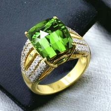 Peridot Gemstone With 925 Sterling Silver Gold Plated Ring For Men's #AL925