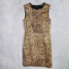 Elie Tahari Womens Sheath Dress Size 2 Brown Animal Print Ruffle Accent Zip Up