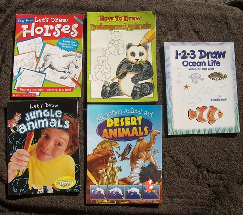 5 BK Kids Beginner Art How to Draw Desert Jungle Endangered Animals Ocean Fish