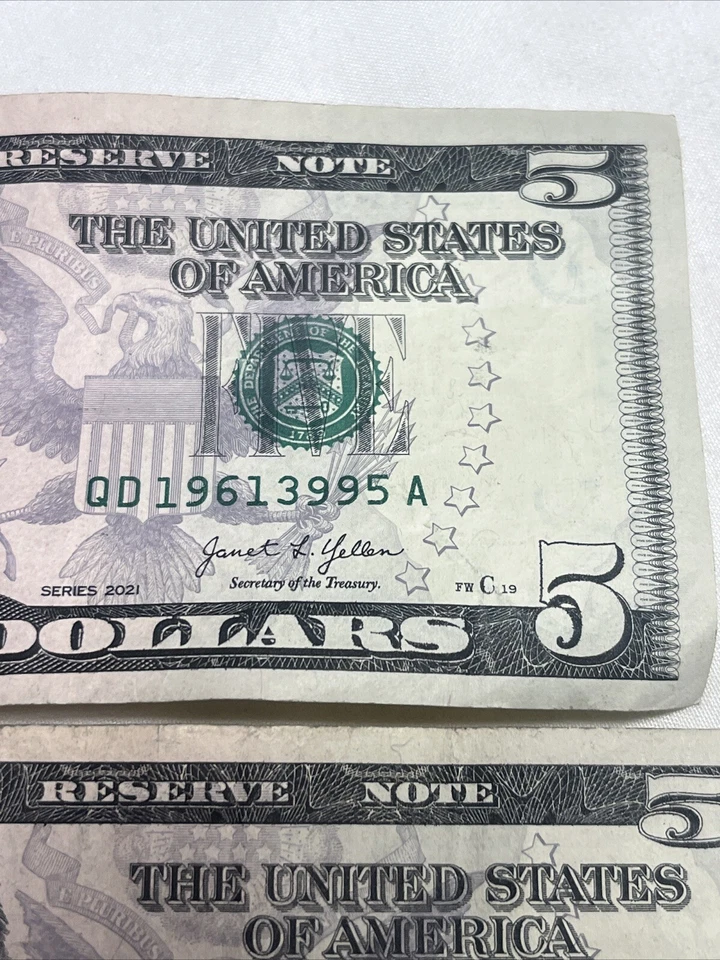 LOT OF 3,  US $5 Dollar Date Note Fancy Serial#  1954, 1957,1961 - Image 4 of 4