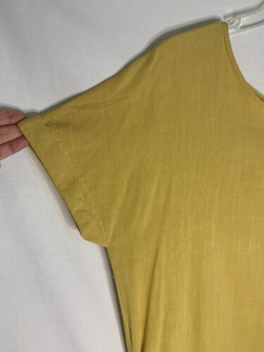 Linen Blend Tunic Top Womens P. Cill Side Pockets Full Button Back Yellow Large - Picture 4 of 11