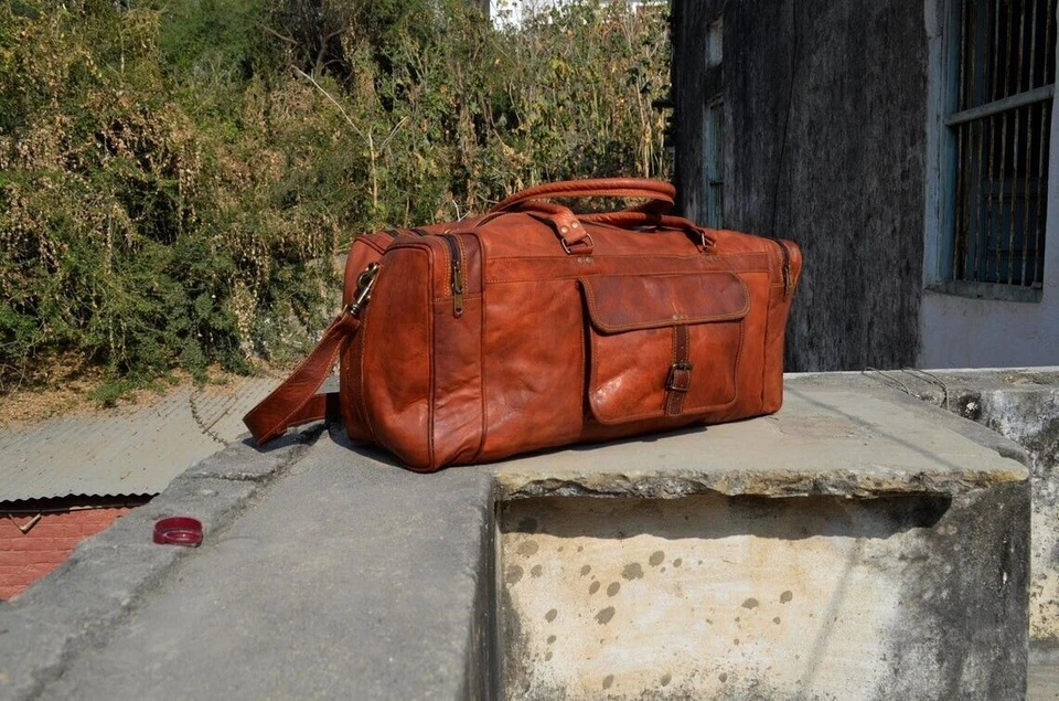 Bolso de cuero equipaje de viaje gimnasio vintage noche fin de semana lona genuina Foto 4 de 4