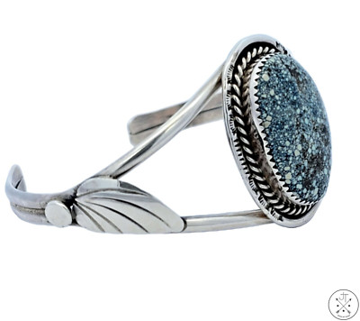 Vintage Navajo Sterling Silver Cuff Bracelet New Lander Turquoise 6.7 in Platero