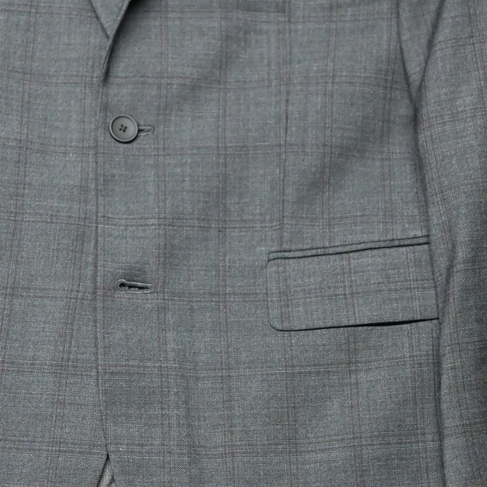 Kenneth Cole Awearness 40R Gray Plaid Wool Mens Blazer Suit Jacket Coat - Image 3 of 4