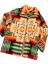 Rare Vintage 40's Pendleton Coat Navajo Southwest Wool Flaws Antler Buttons XL