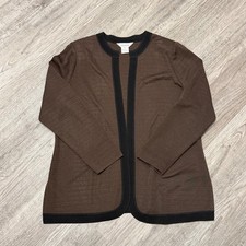 Misook Womens XL Brown Black Knit Open Front Cardigan Jacket Textured Ribbed