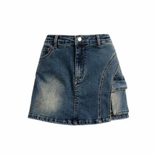 Cargo Denim Shorts For Women High Waist Zip Slim 5 cm Inseam Blue New