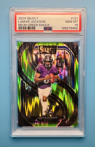 2024 Select Lamar Jackson #121 Neon Green Shock /499 PSA 10 GEM MINT Ravens