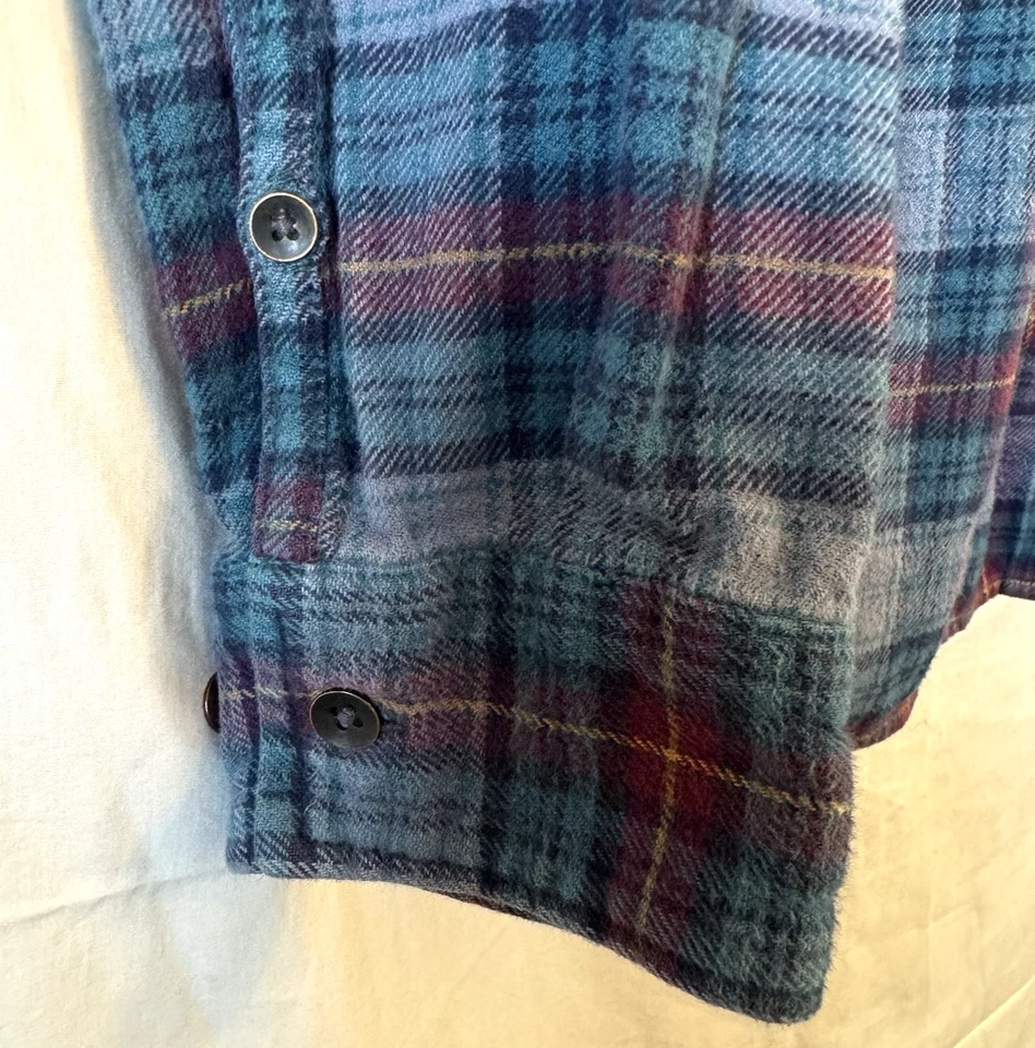 Camisa de franela Woolrich para mujer XL 100 % algodón azul gris botones a cuadros manga larga Foto 4 de 4