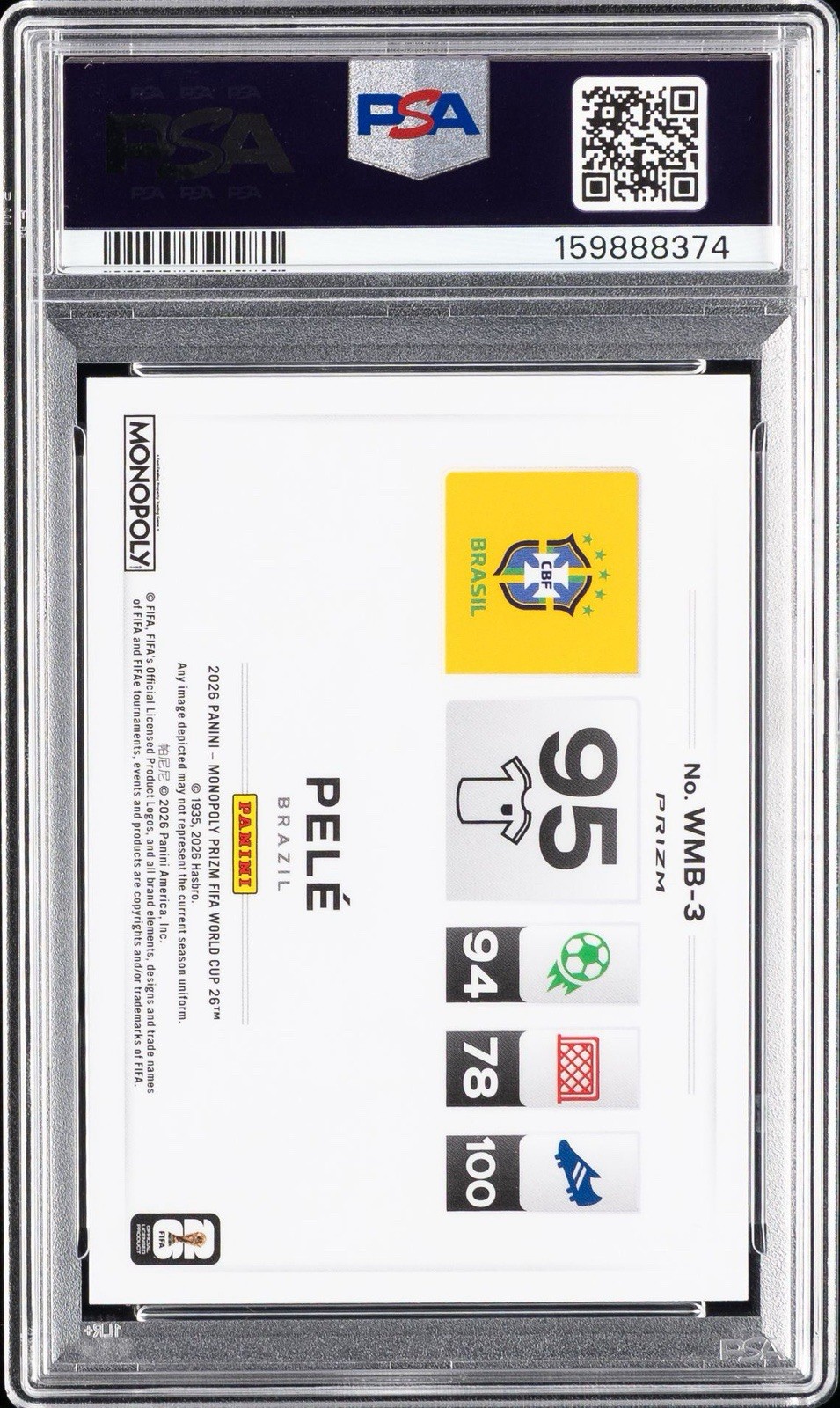 POP 1 PSA 10 Gem Mint Pele 2026 Monopoly Prizm FIFA World Cup Money Blast White view 2