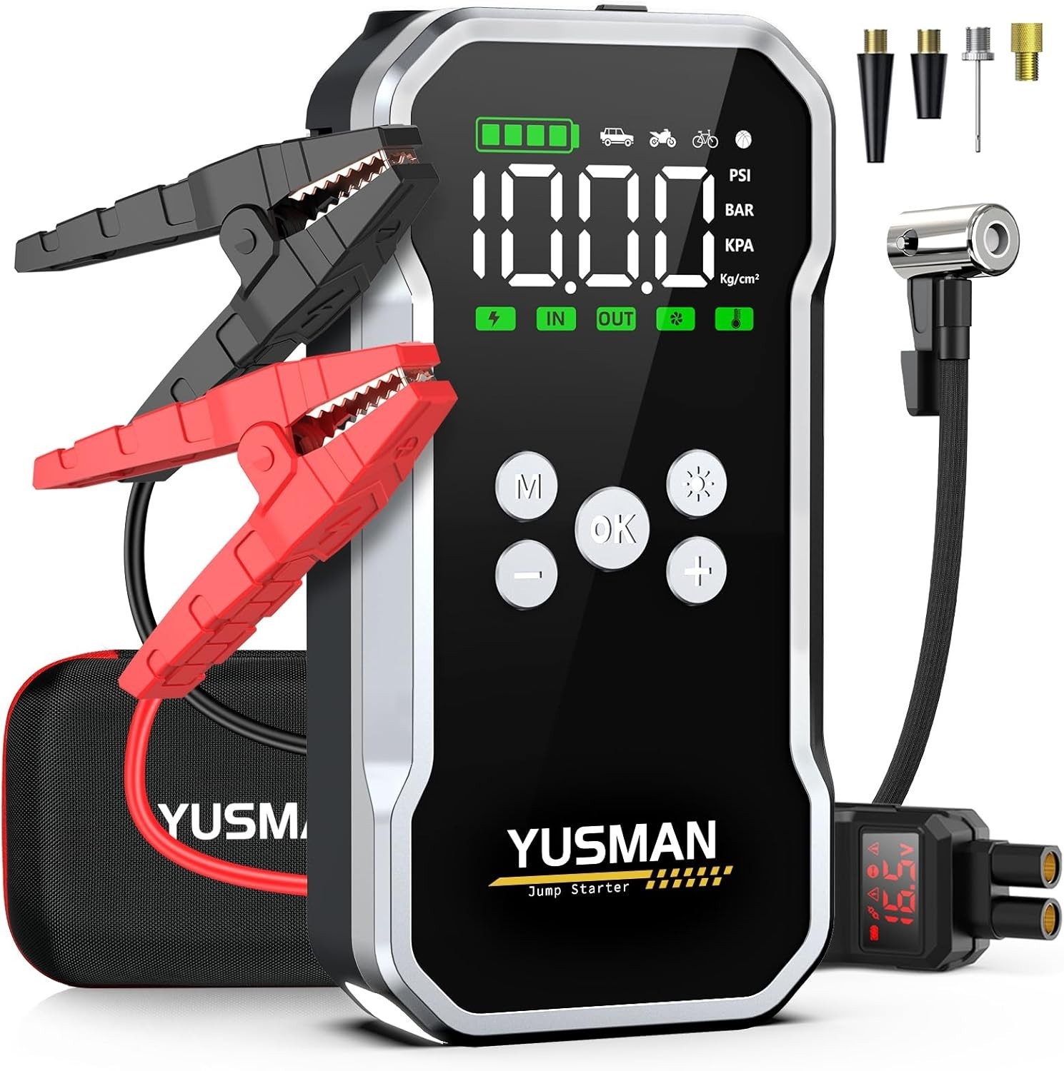 YUSMAN Avviatore Batteria Auto - 8000A, Booster Avviatore Auto con Compressore 1